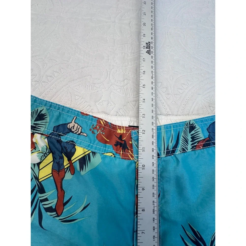 DC Comics Superman Surfing Tropical Swim Trunks Blue Hawaiian Board Shorts Men M